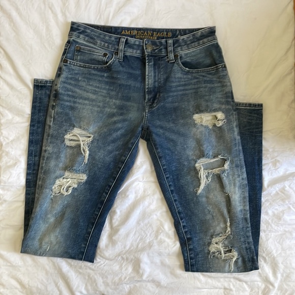 American Eagle Destroyed Slim Taper Jeans Size 29/34 - Picture 3 of 8